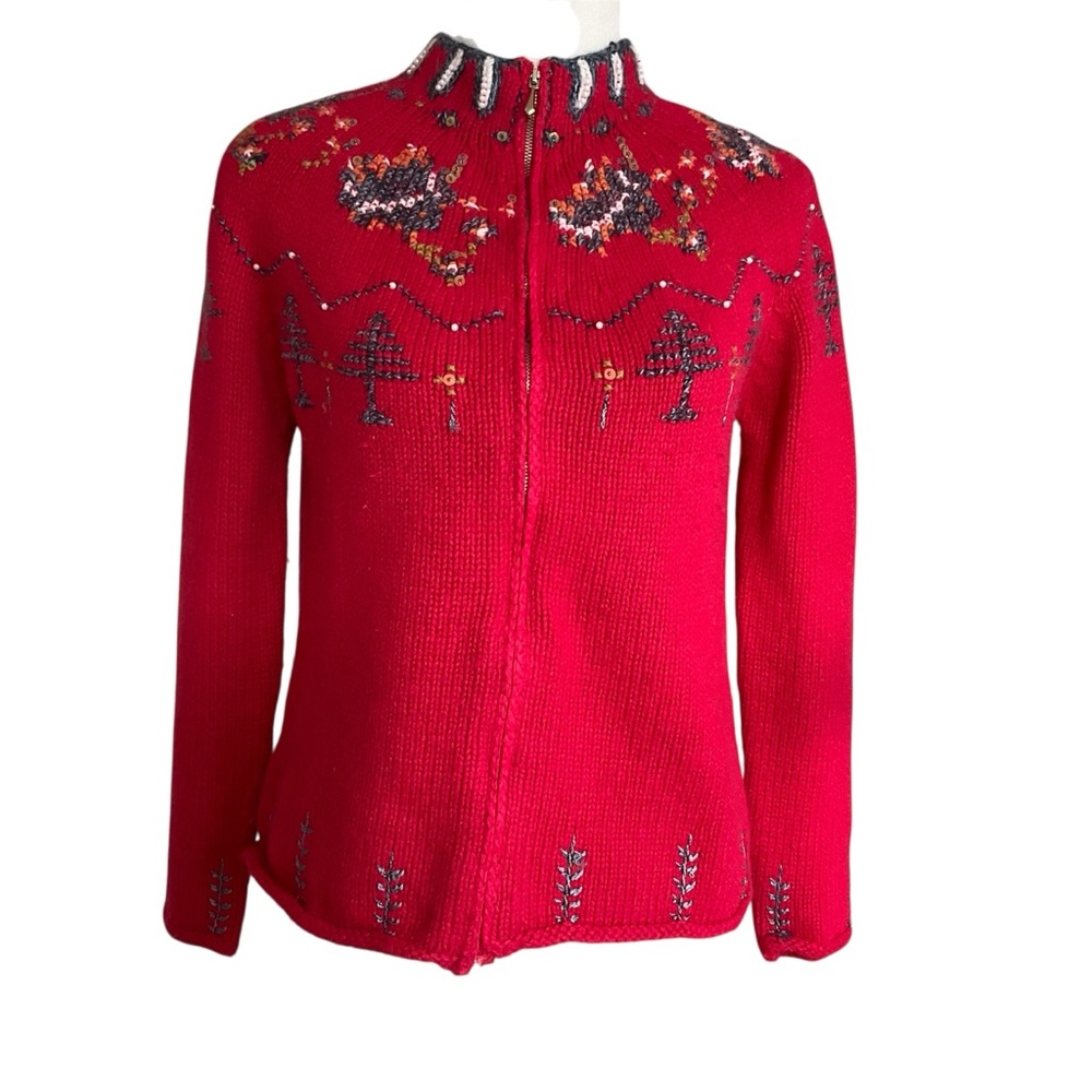 Vintage Villager Embroidered Embellished Sweater Red S